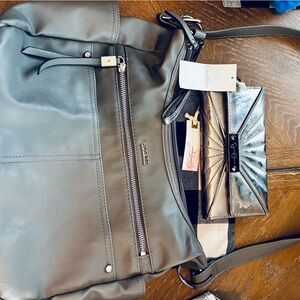 Rosetti Grey Shoulder Bag with Front Zip Pocket- matching Jessica Simpson wallet